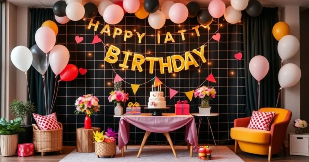 Birthday Black Grid Backdrop Decor